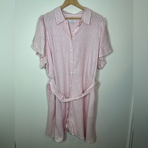 Alexis x Target Pink and White Striped Linen Blend Shirt Dress Size 1X‎